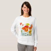 Orange Red Poppe Blume Muster Wasserfarbe T-Shirt (Vorne ganz)