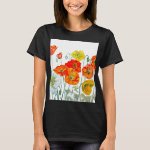 Orange Red Poppe Blume Muster Wasserfarbe T-Shirt