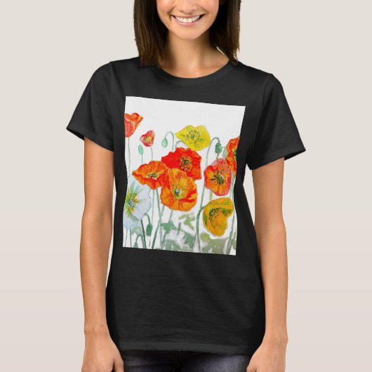 Orange Red Poppe Blume Muster Wasserfarbe T-Shirt (Vorderseite)