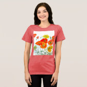 Orange Red Poppe Blume Muster Wasserfarbe Tri-Blend Shirt (Vorderseite voll)