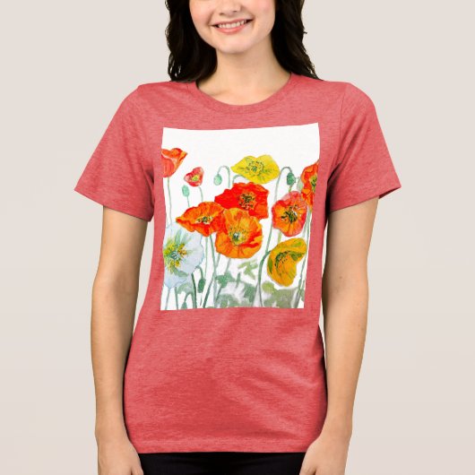 Orange Red Poppe Blume Muster Wasserfarbe Tri-Blend Shirt (Vorderseite)