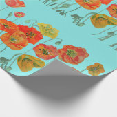 Orange Red Poppies Aqua Watercolor Wrapping Paper Geschenkpapier (Ecke)
