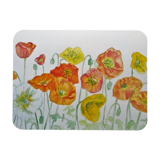 Orange red Poppies Watercolor Birthday Magnet (Horizontal)