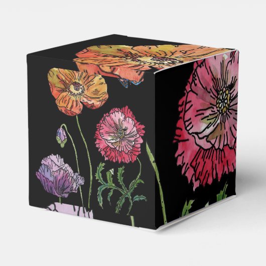 Orange Red Poppy auf Schwarz Blumenkuchen Box Geschenkschachtel (Rückseite)