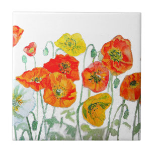 Orange Red Poppy Blume Muster Fliese