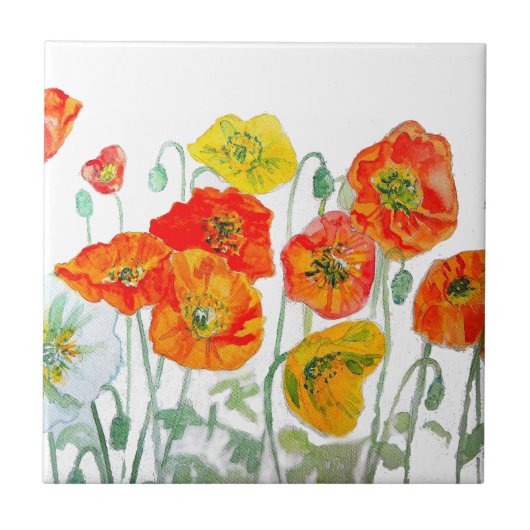 Orange Red Poppy Blume Muster Fliese (Vorderseite)