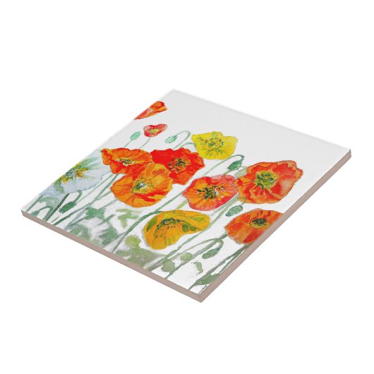 Orange Red Poppy Blume Muster Fliese (Seite)