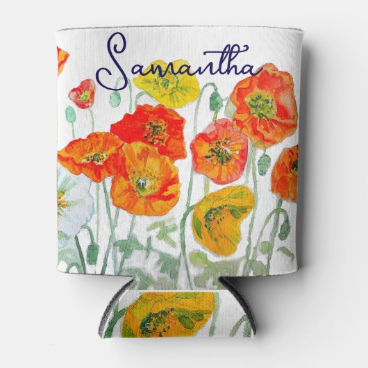 Orange Red Poppy Blume Pattern Vielen Dank Dosenkühler (Vorderseite)