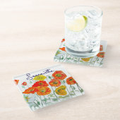 Orange Red Poppy Blume Pattern Vielen Dank Glasuntersetzer (Schrägansicht)