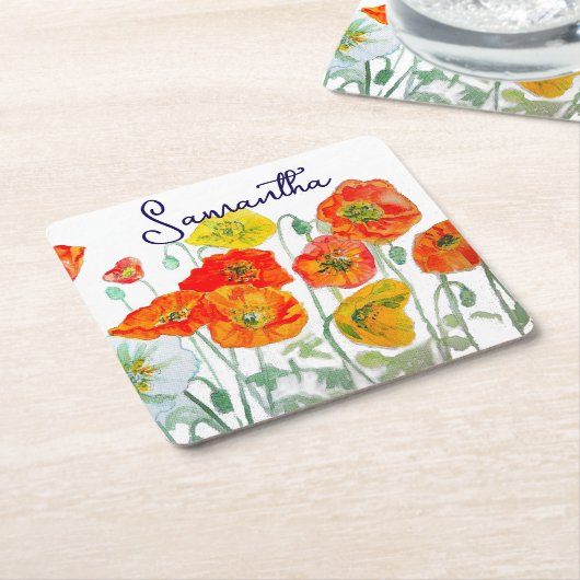 Orange Red Poppy Blume Pattern Vielen Dank Rechteckiger Pappuntersetzer (angewinkelt)