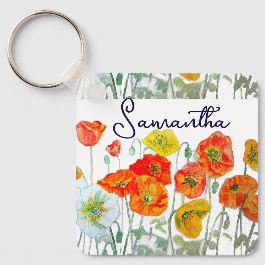Orange Red Poppy Blume Pattern Vielen Dank Schlüsselanhänger (Vorderseite)
