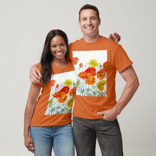 Orange Red Poppy Blume Pattern Wasserfarbenhochzei T-Shirt (Unisex)