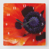 Orange Red Poppy Blume Quadratische Wanduhr (Vorderseite)