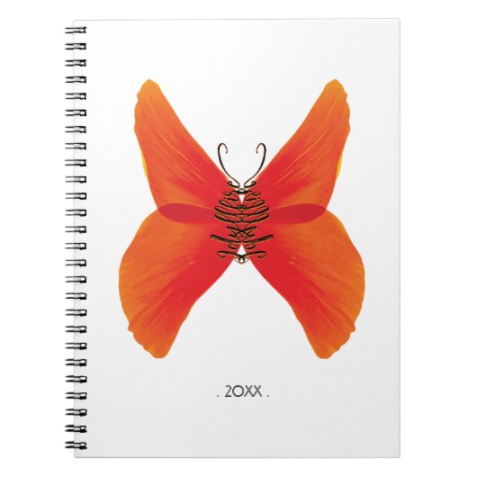 Orange Red Poppy Butterfly mit Ihrem Namen Notizblock (Vorderseite)