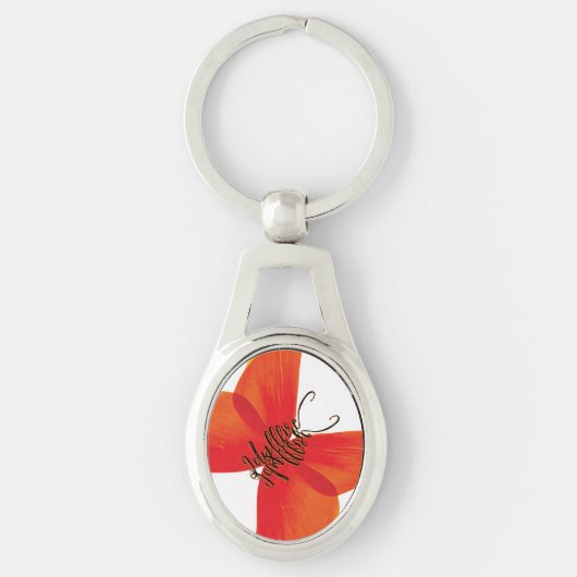 Orange Red Poppy Butterfly mit Ihrem Namen Schlüsselanhänger (Vorderseite)