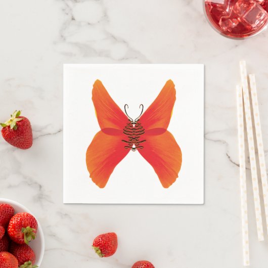 Orange Red Poppy Butterfly mit Ihrem Namen Serviette (Beispiel)