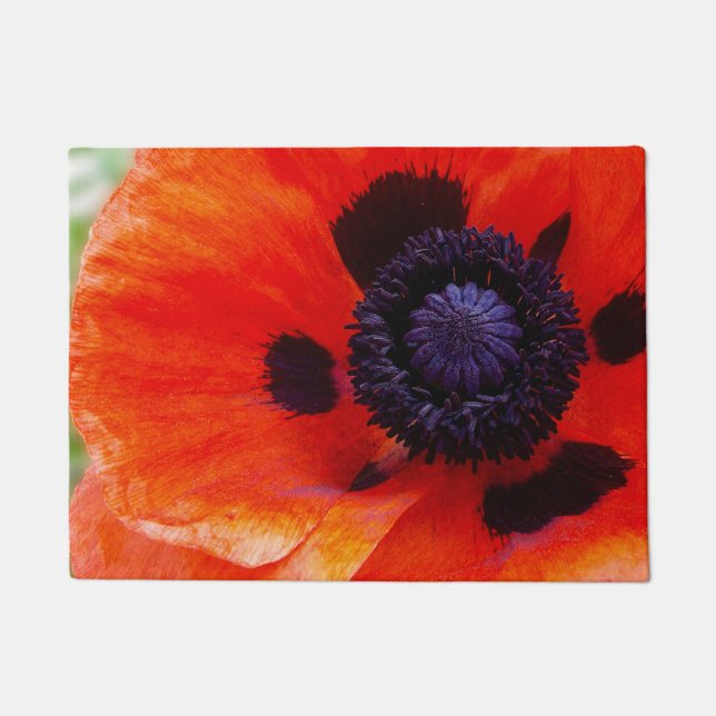 Orange Red Poppy Floral Fußmatte (Vorderseite)