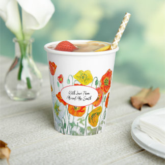 Orange Red Poppy Flower Pattern Watercolor Wedding Pappbecher