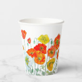Orange Red Poppy Flower Pattern Watercolor Wedding Pappbecher (Rückseite)