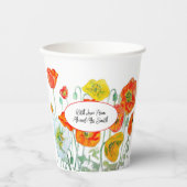 Orange Red Poppy Flower Pattern Watercolor Wedding Pappbecher (Vorderseite)