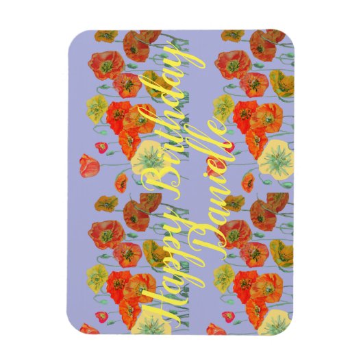 Orange Red Poppy Lila Happy Birthday Ladys Magnet (Vertikal)
