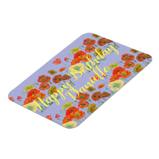 Orange Red Poppy Lila Happy Birthday Ladys Magnet (Linke Seite)