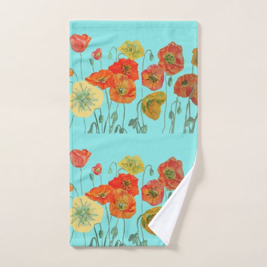Orange Red Poppy Poppies Aqua Floral Blume Badhandtuch Set (Handtuch)