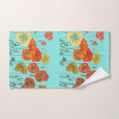 Orange Red Poppy Poppies Aqua Floral Blume Badhandtuch Set (Handtuch)
