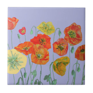 Orange Red Poppy Poppies Wasserfarbene Blume Lila Fliese