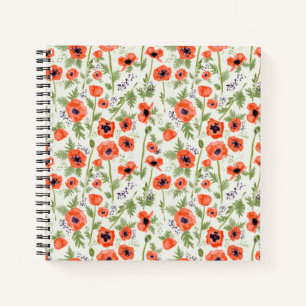 Orange Red Poppy Watercolor Blume Notebook Notizblock