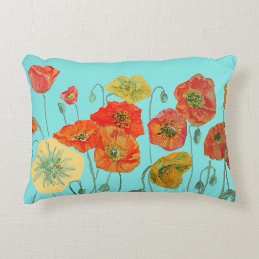 Orange Red Shabby Poppy Poppies Deco Aqua Dekokissen (Vorderseite)