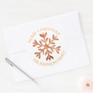 Orange Red Snowflake Elegante Moderne Kunst, Dicht Runder Aufkleber
