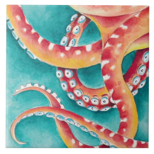Orange Red Tentacles Fliese (Vorderseite)