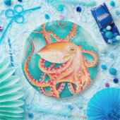 Orange Red Tentacles Octopus Wasserfarbe Pappteller (Party)