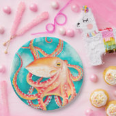 Orange Red Tentacles Octopus Wasserfarbe Pappteller (Party)