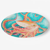 Orange Red Tentacles Octopus Wasserfarbe Pappteller (Schrägansicht)