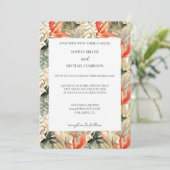Orange Red Tropical Jungle Floral Wedding Einladung (Stehend Vorderseite)