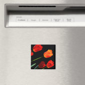 Orange Red Tulip Blume Schwarzer Hintergrund Magnet (In Situ (Geschirrspüler))