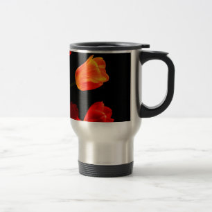 Orange Red Tulip Blume Schwarzer Hintergrund Reisebecher