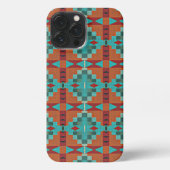 Orange Red Turquoise Aquamarin Mosaik Art Pattern iPhone Hülle (Rückseite)