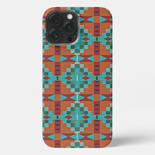 Orange Red Turquoise Aquamarin Mosaik Art Pattern iPhone Hülle (Rückseite)