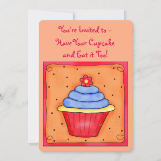 Orange Red Whimsy Art Cupcake Party Einladung