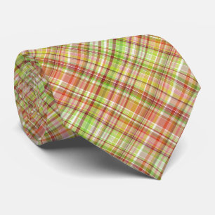 Orange Red Yellow Lime Green Gingham Kariertes Mus Krawatte