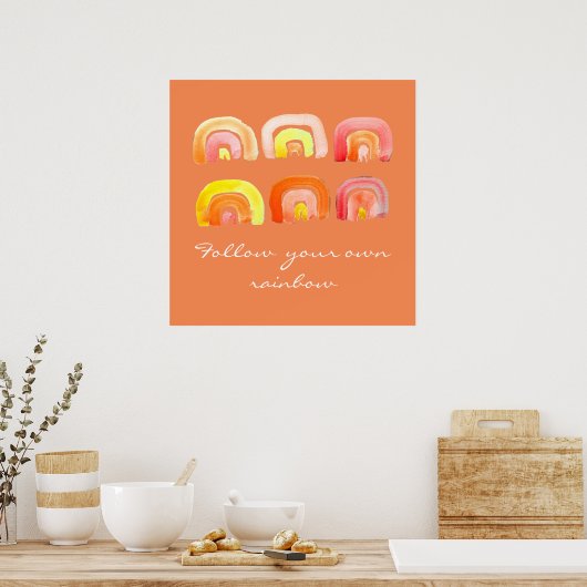 Orange Regenbogenretro-Zitat Poster (Küche)
