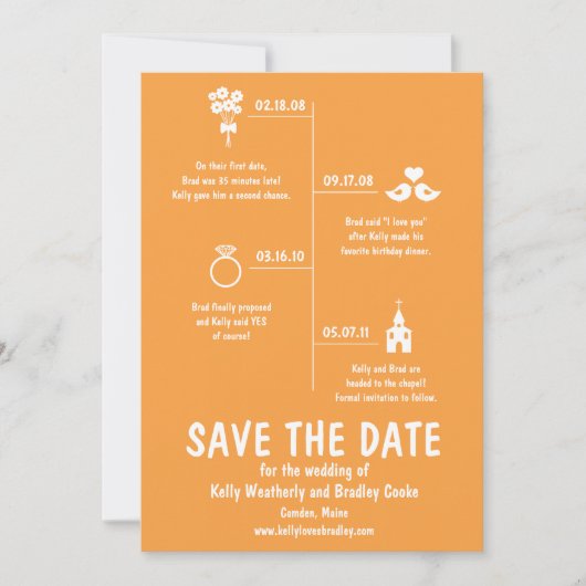 Orange Relationship Timeline Wedding Save the Date Einladung (Vorderseite)