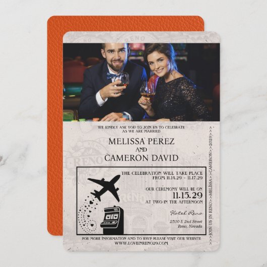 Orange Reno Passport Einladung zur Hochzeit (Vorne/Hinten)