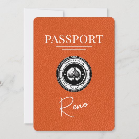 Orange Reno Passport Save the Date (Vorderseite)