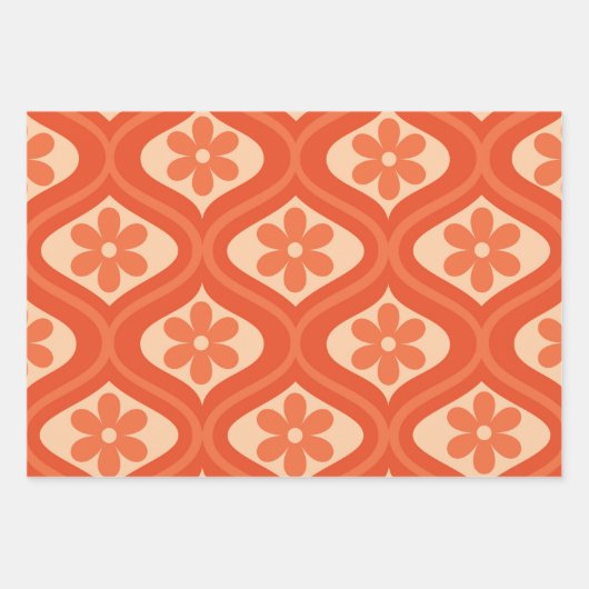 Orange Retro 70er Blume auf Ogemuster Geschenkpapier Set (Vorderseite 3)