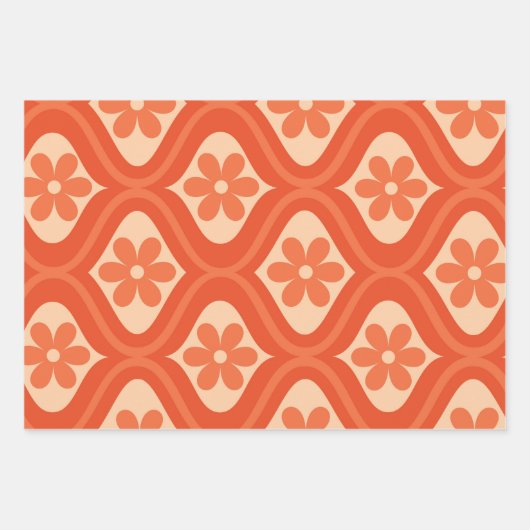 Orange Retro 70er Blume auf Ogemuster Geschenkpapier Set (Vorderseite 2)