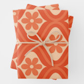 Orange Retro 70er Blume auf Ogemuster Geschenkpapier Set (Beispiel)